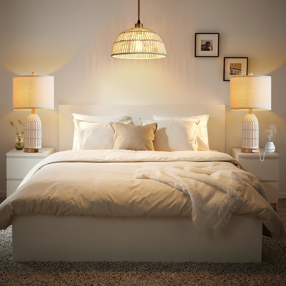 Cinkeda Boho table lamps with linen shade for soft ambient glow