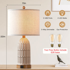 Cinkeda Boho table lamps showing USB charging ports for bedside devices