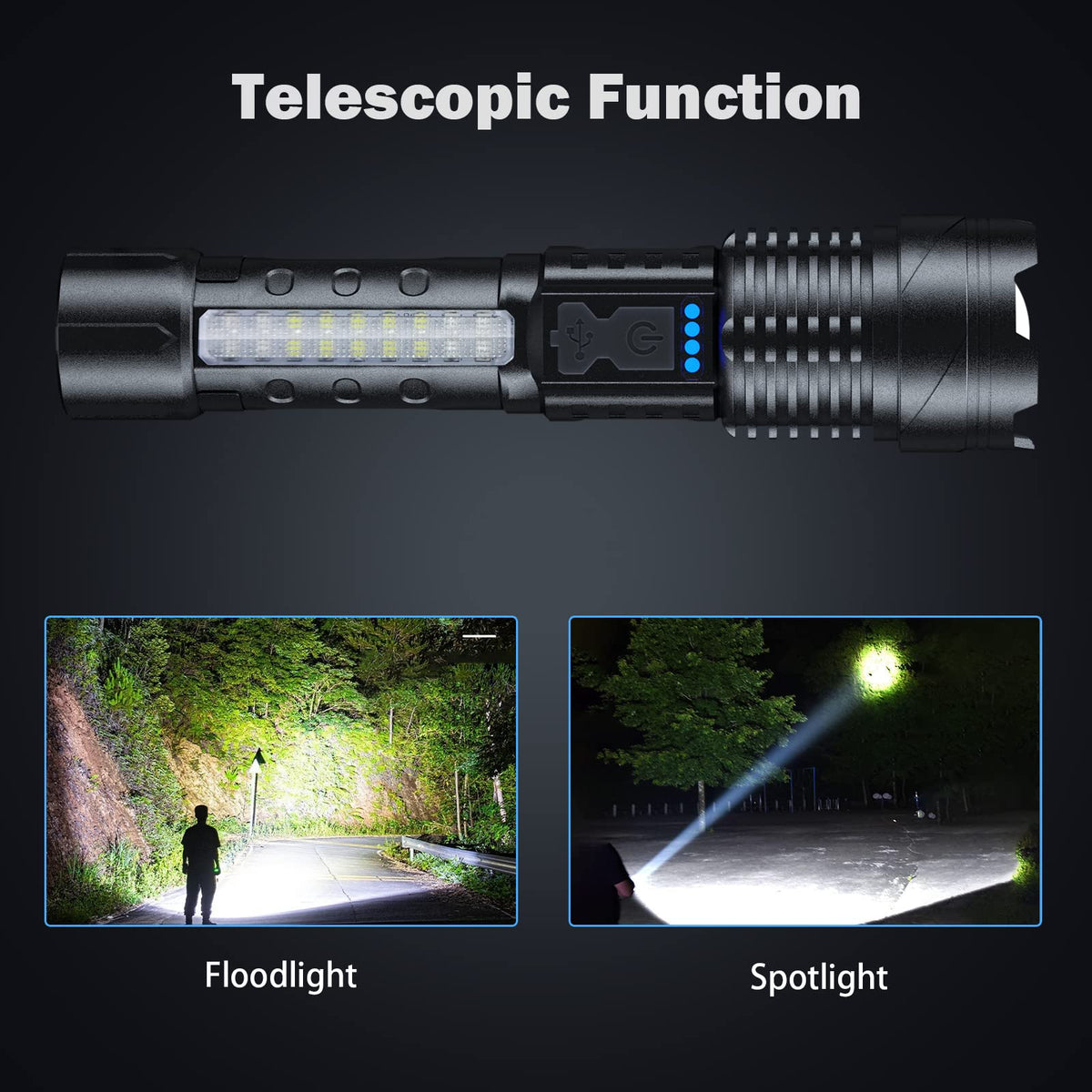 Cinlinso flashlight rechargeable with USB fast-charge for quick topping