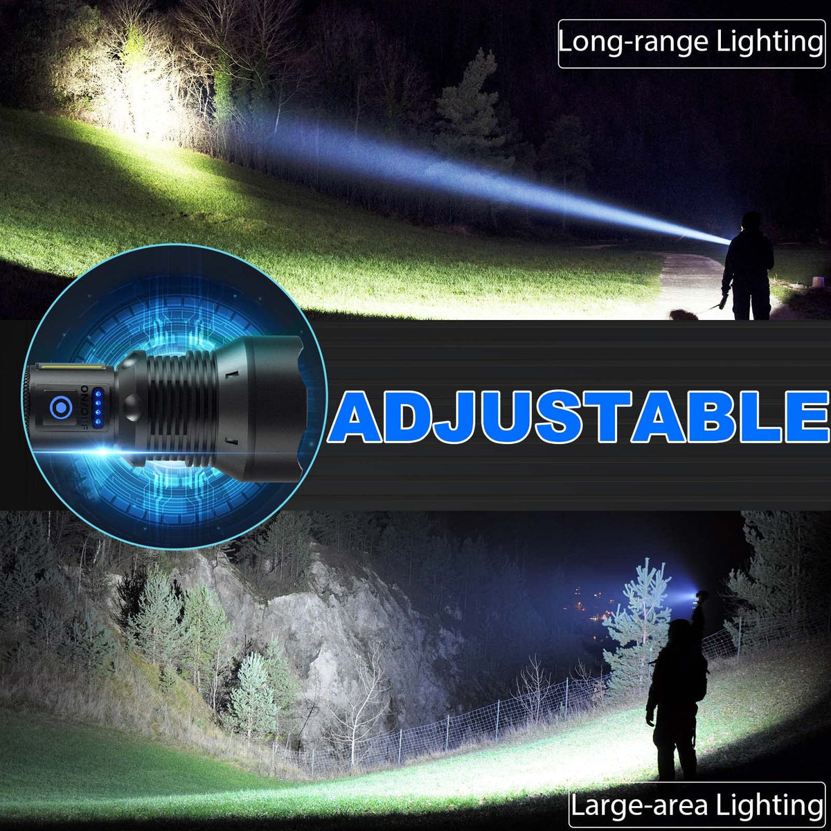 Cinlinso seven-mode flashlight supports camping, emergencies, and work tasks.