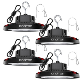 CINOTON 160W UFO high bay light, front view, delivers bright 24000 lm for clear warehouse lighting