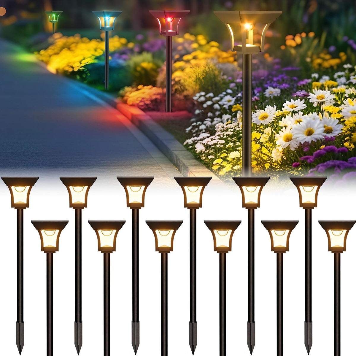 CINOTON RGBcw pathway light glowing in static mode for vibrant walkway lighting