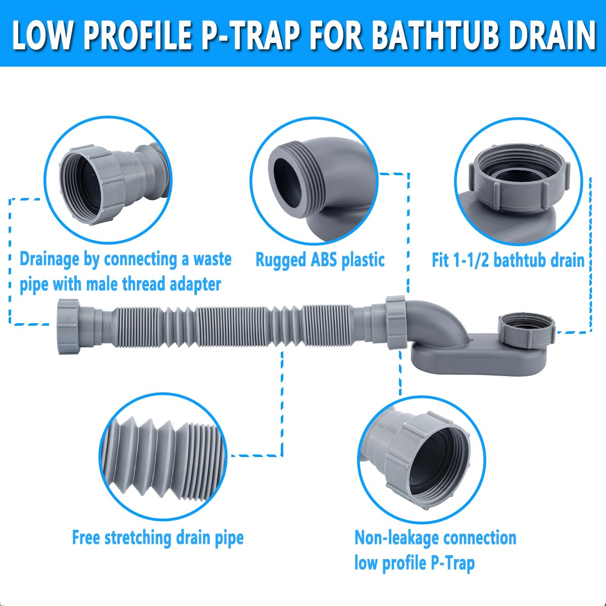 Cinsda flat P-trap in freestanding tub drainage setup, space-saving