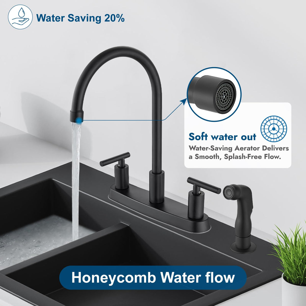 Cinwiny 4-hole installation accommodates extra sprayer and flexible setup