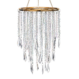 Cioceen acrylic chandelier with gold frame close-up showing beaded pendants for warm ambience