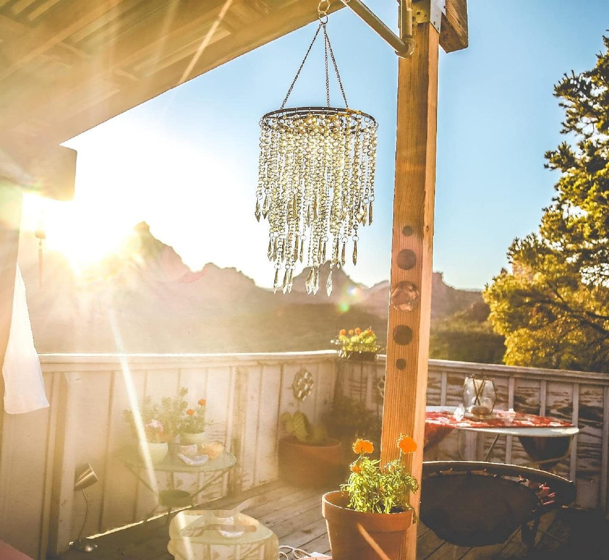 Cioceen chandelier beads catching sunlight with reflective sparkle
