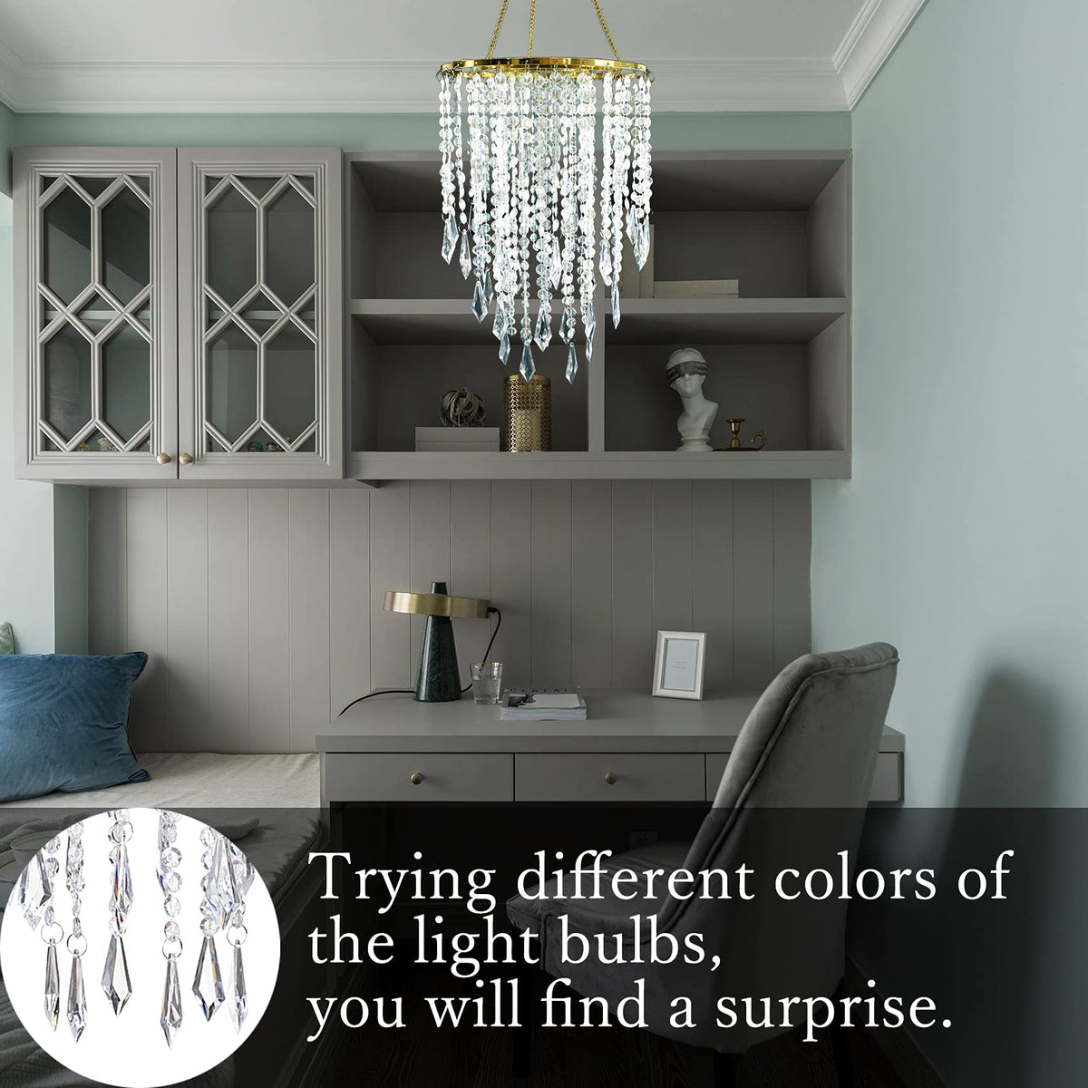Cioceen gold frame chandelier with hanging chain ready for installation