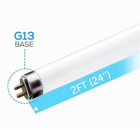 Circle 6-pack F17T8 bulb pack shot showing 24-inch length and ballast compatibility.