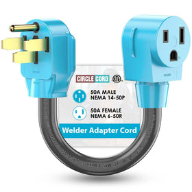 CircleCord welder adapter with 50A 14-50P male plug for heavy duty power connections