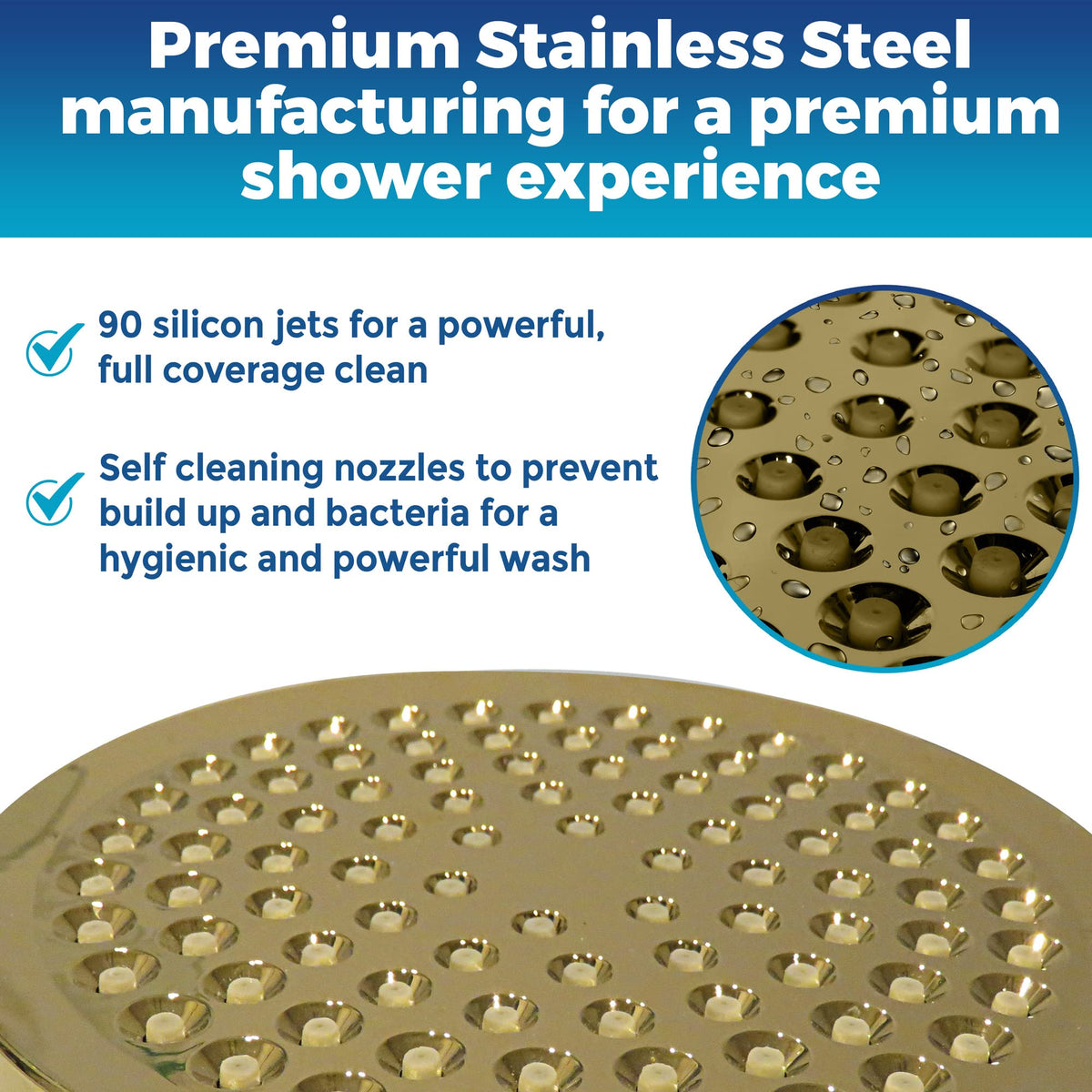 CircleSplash anti-clogging silicone nozzles resist mineral buildup for consistent performance.