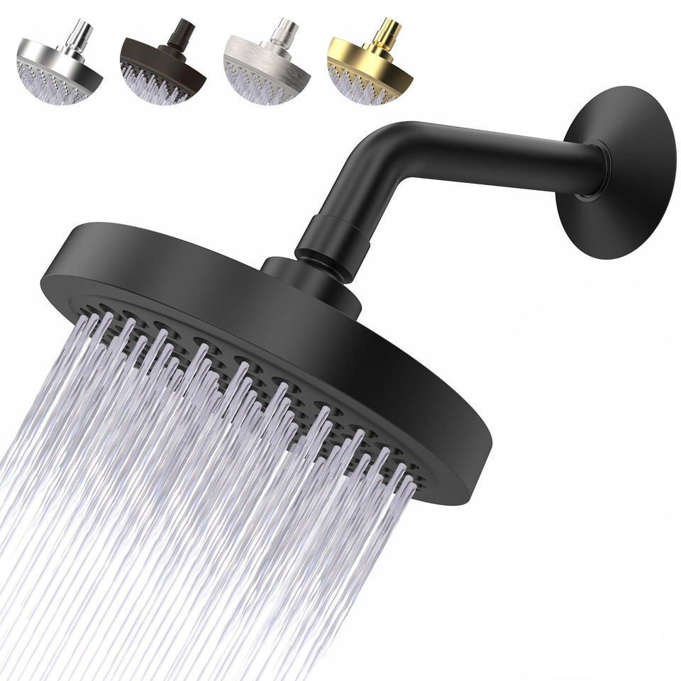 CircleSplash high-pressure shower head in matte black, 6-inch face for wide coverage and spa-like rinse.