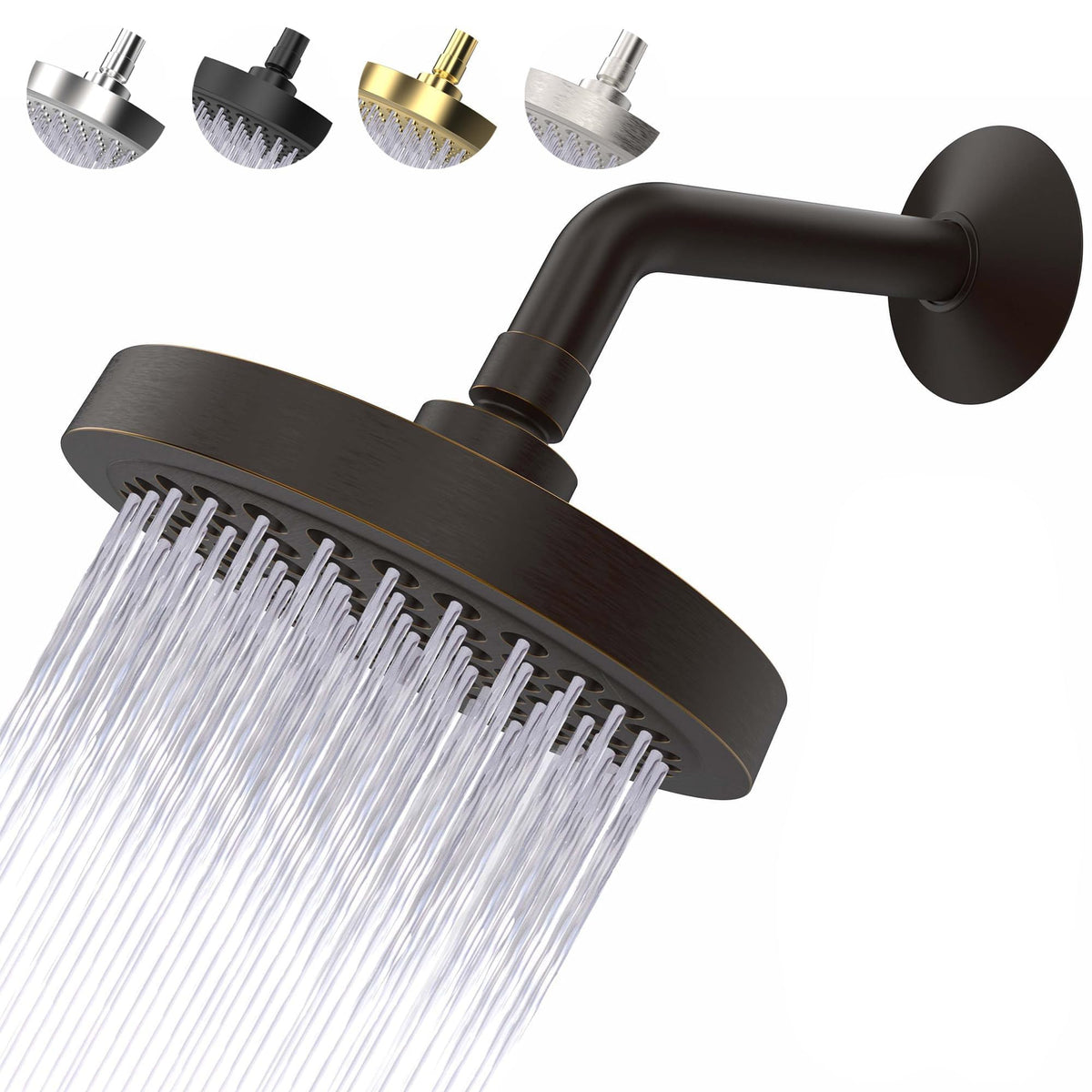 CircleSplash high pressure shower head in oil rubbed bronze with a six-inch face for wide coverage.