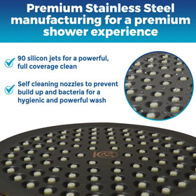 Removable water restrictor and screen filter in CircleSplash shower head.