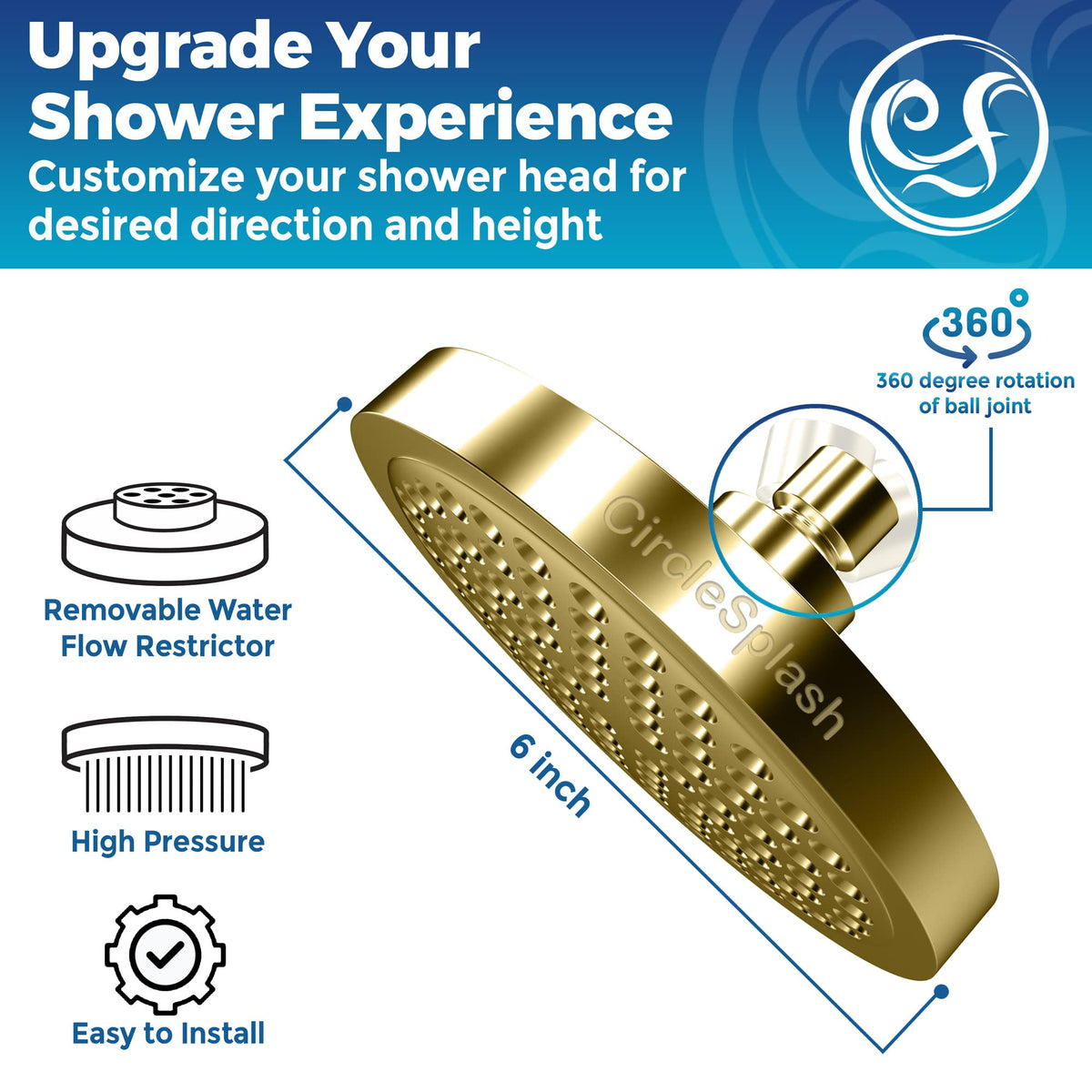 CircleSplash removable water restrictor allows adjustable flow for different showers.