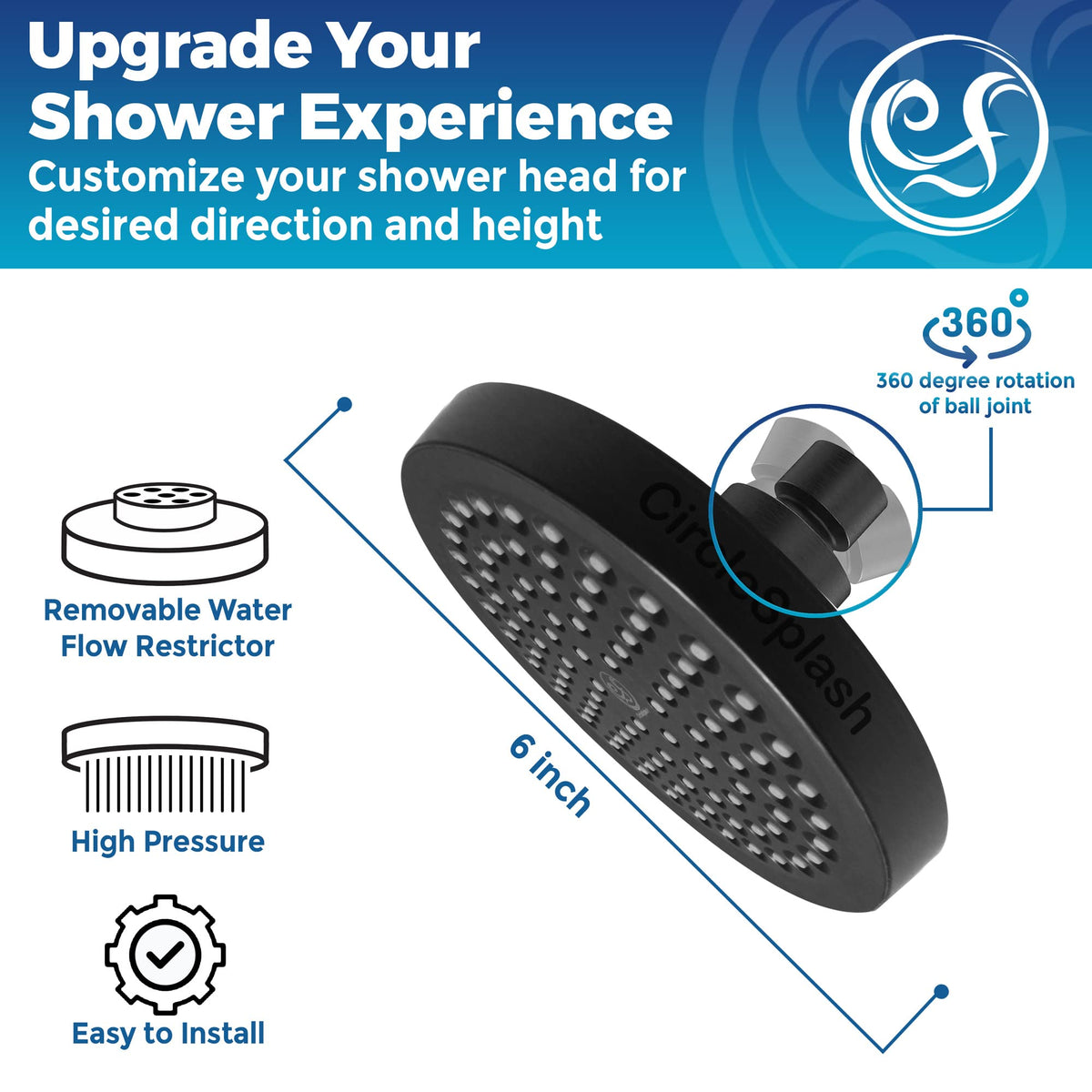 CircleSplash tool-free install with included plumber's tape for easy setup.