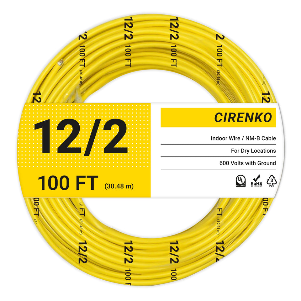 CIRENKO 12/2 NM-B cable with yellow jacket for indoor residential wiring.