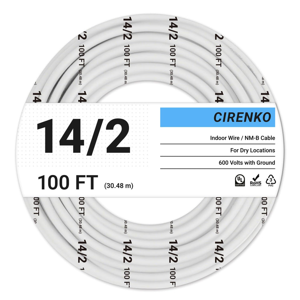 CIRENKO 14/2 NM-B cable 100 ft for indoor residential wiring projects
