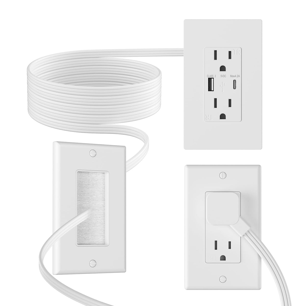 CIRKULYX outlet relocation kit hides cables for a neat wall-mounted TV setup.
