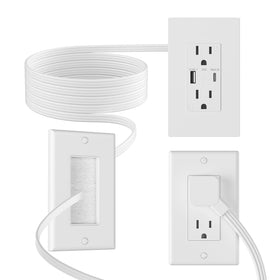 CIRKULYX outlet relocation kit hides cables for a neat wall-mounted TV setup.