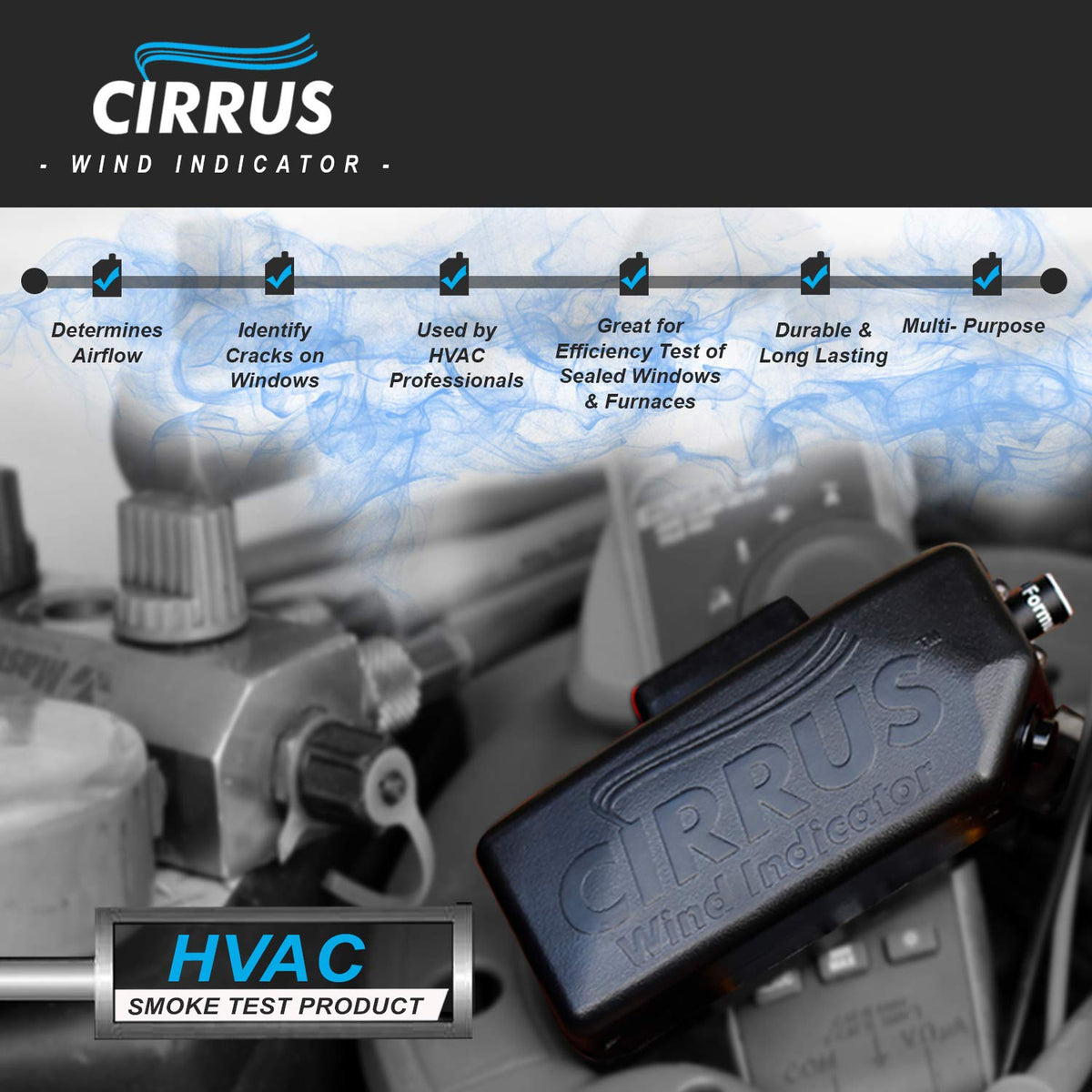 Cirrus wind indicator in use outdoors highlights portable field diagnostics.