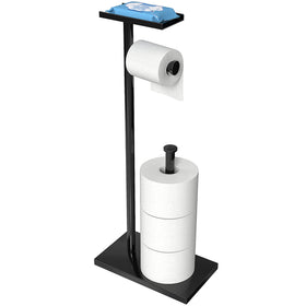 Cisily black toilet paper holder stand with phone shelf for organized bathroom essentials