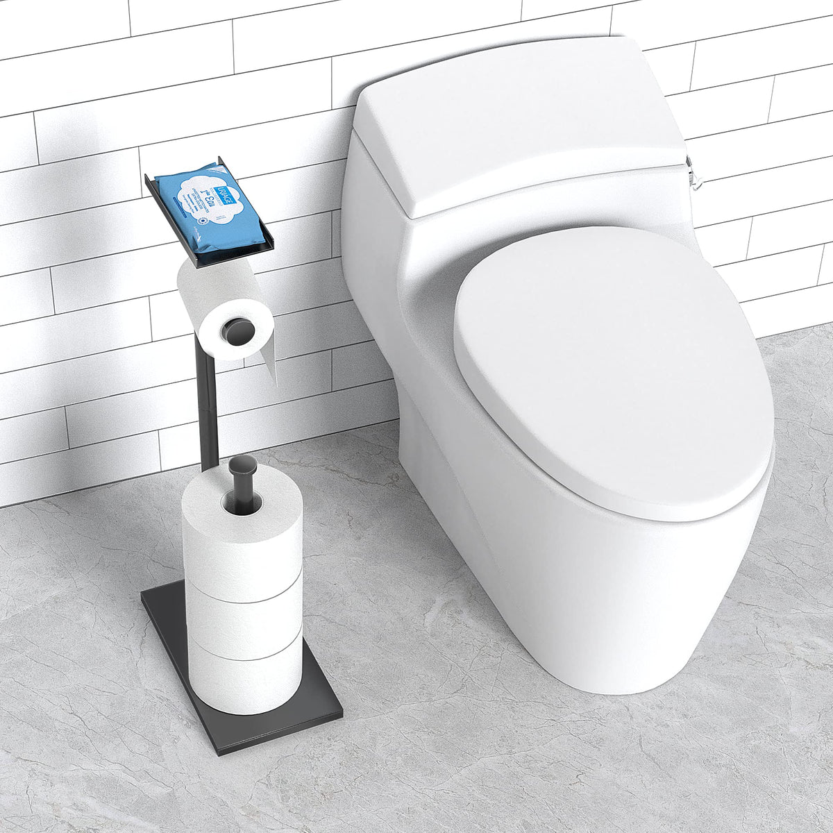 Cisily modern bathroom decor with sturdy standing toilet paper holder