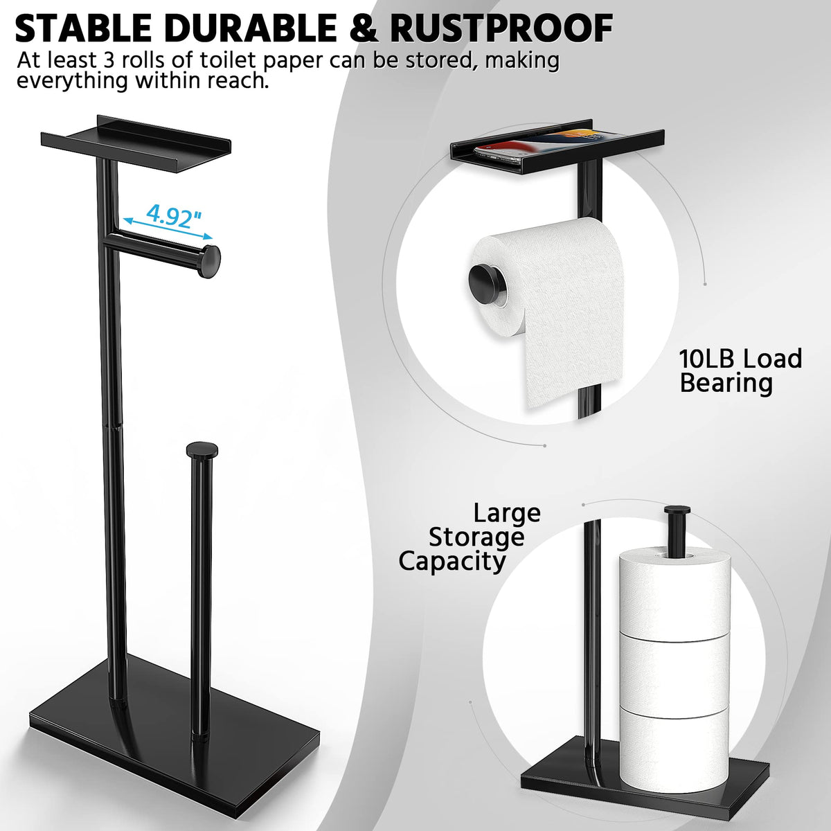 Cisily toilet paper holder with shelf for small items like wipes or keys