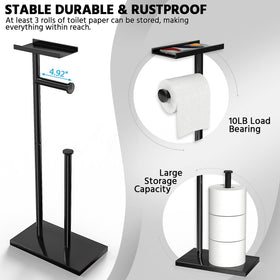 Cisily toilet paper holder with shelf for small items like wipes or keys