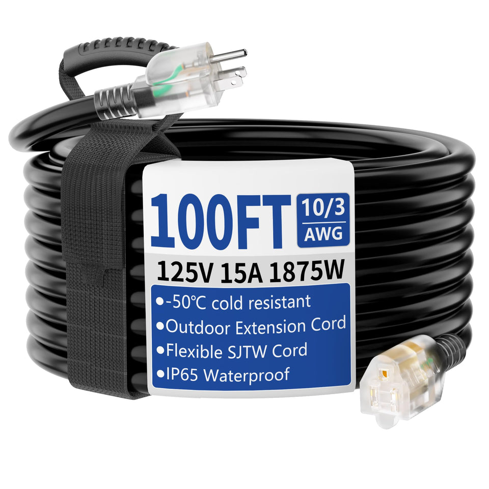 Cismorvex 100ft extension cord with LED indicator for quick safety confirmation.