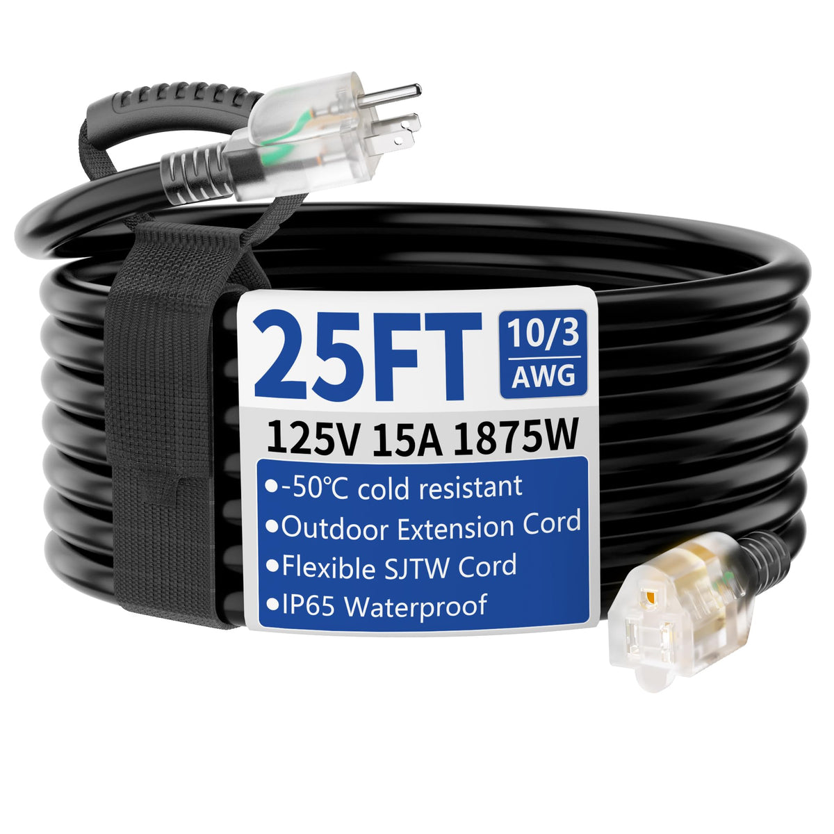 Cismorvex 25ft lighted extension cord end for safer outdoor power use