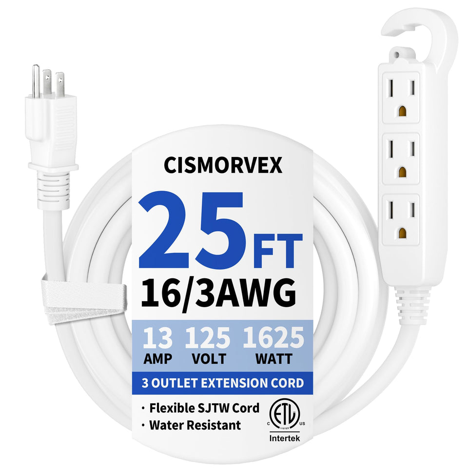 Cismorvex 25ft outdoor extension cord with three outlets for versatile garden power