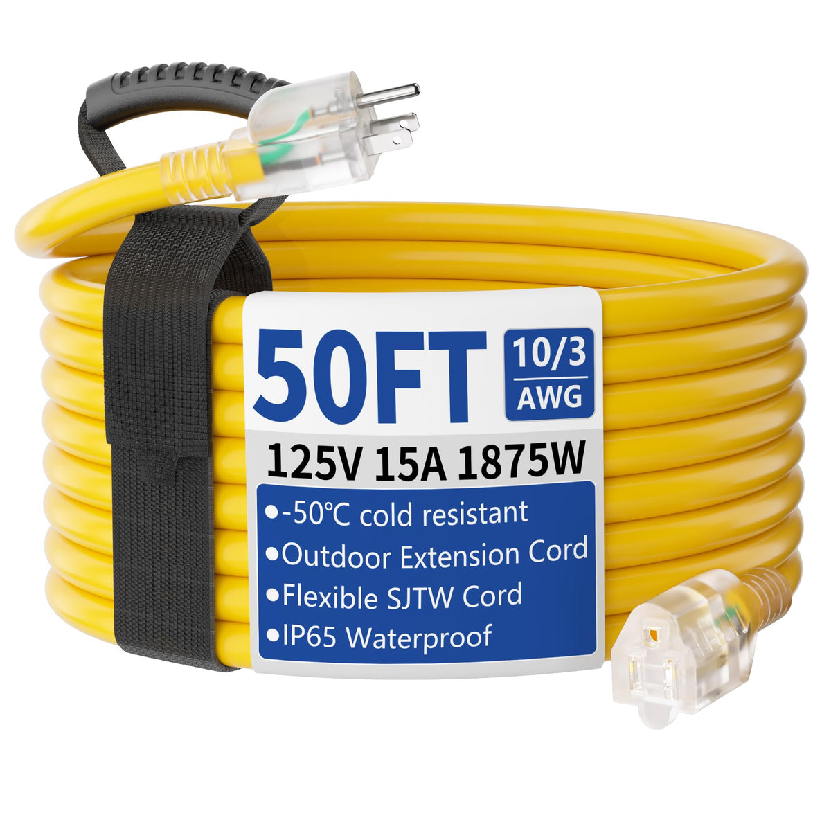 Cismorvex 50ft lighted extension cord for outdoor use with safe power access.