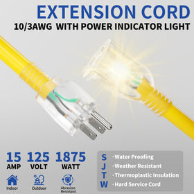 Cismorvex 50ft lighted extension cord with NEMA 5-15P plug for versatile indoor-outdoor use.