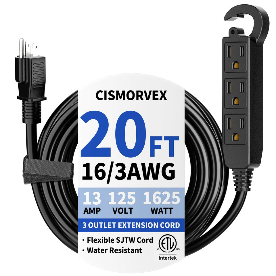 Cismorvex 20 ft outdoor extension cord full view for versatile garden power.