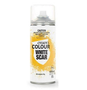 Citadel White Scar spray primer can top view for smooth base coating