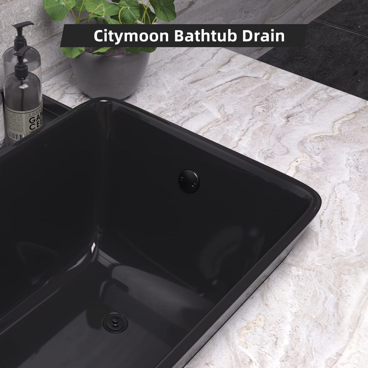 Citymoor matte black drain kit faceplate showing overflow integration.