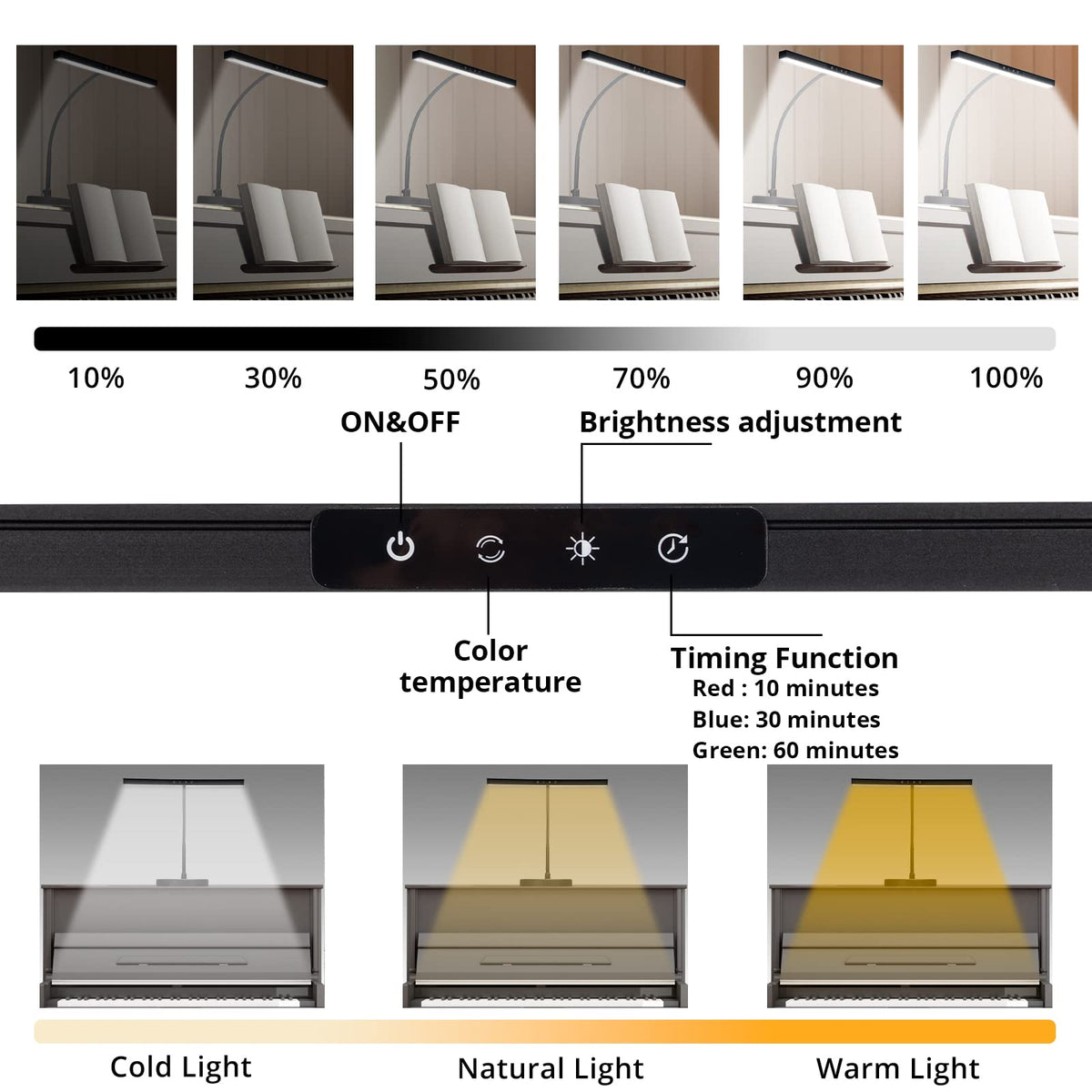 CIVHOM piano light color and brightness options for comfortable study