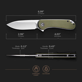 CIVIVI Elementum green G-10 handle for secure grip during use.