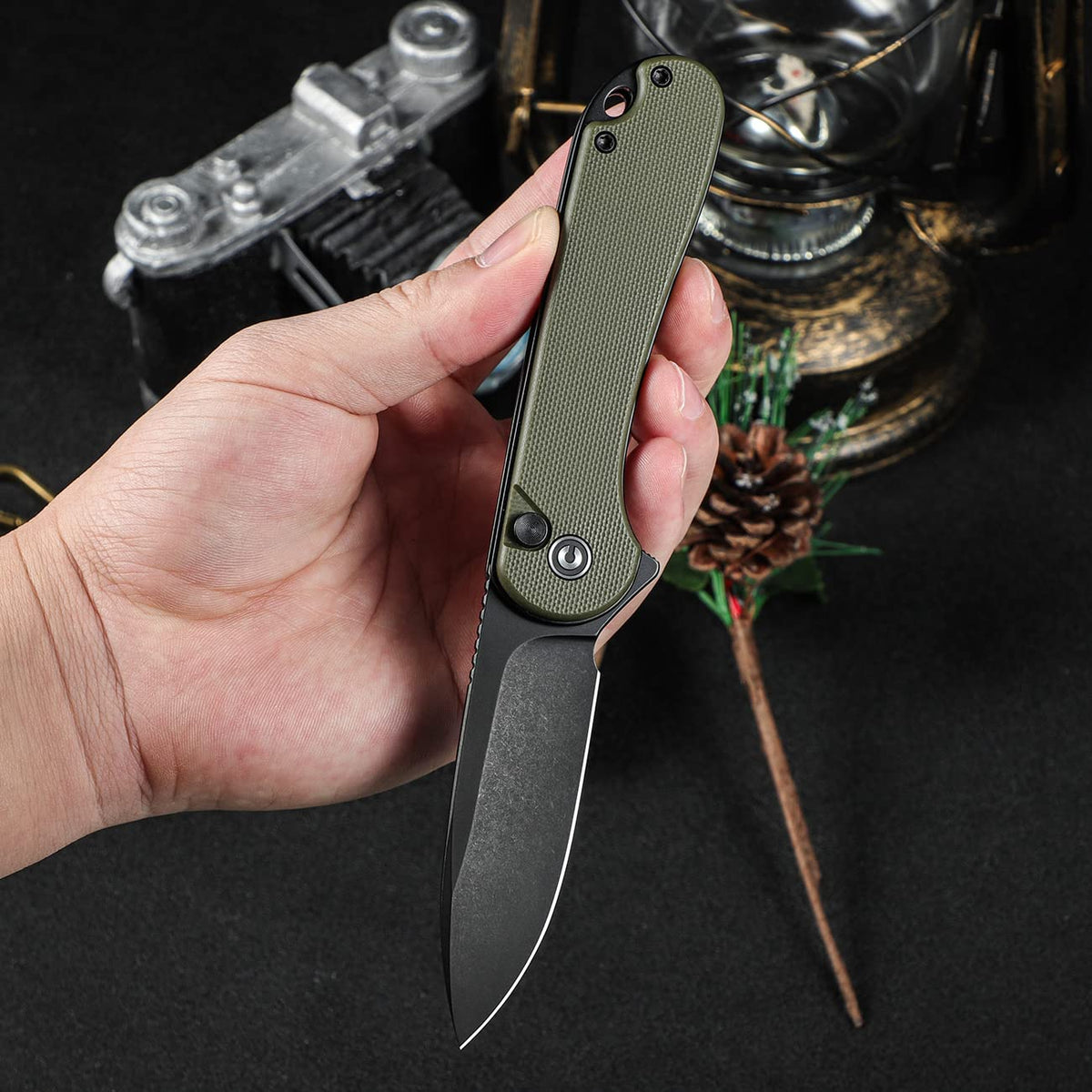 CIVIVI Elementum II button-lock ensures blade is secured during use.
