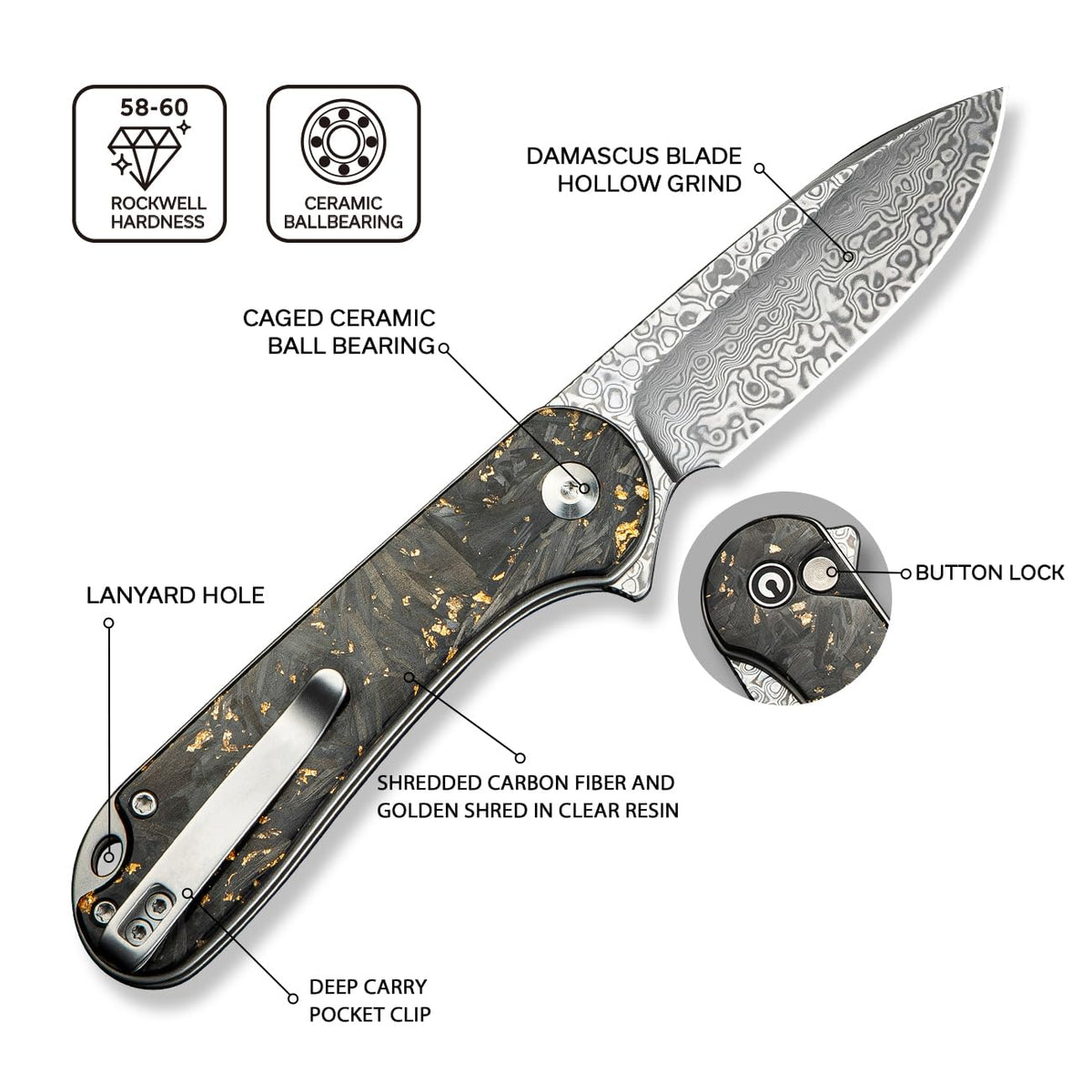 CIVIVI Elementum II flipper action with ceramic bearings for smooth deployment.