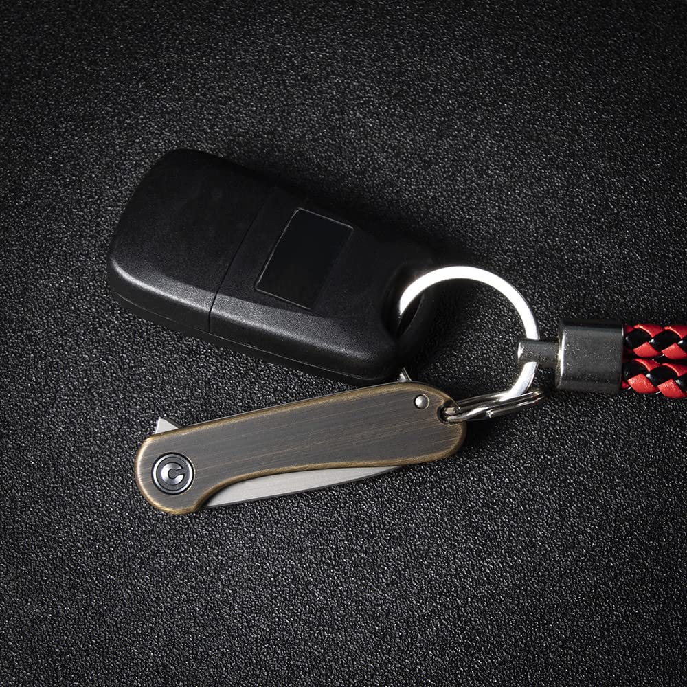 CIVIVI Mini Elementum brass handle offers stylish grip and balance.