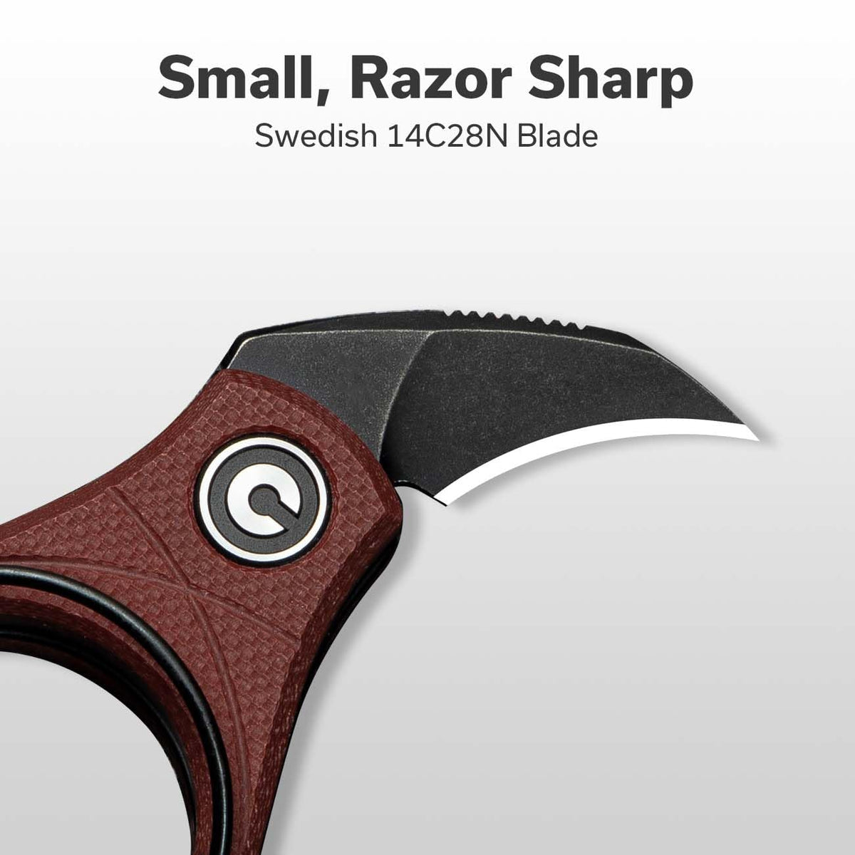 CIVIVI Pyrus Mini Keychain Knife close-up of 14C28N blade for sharp cuts