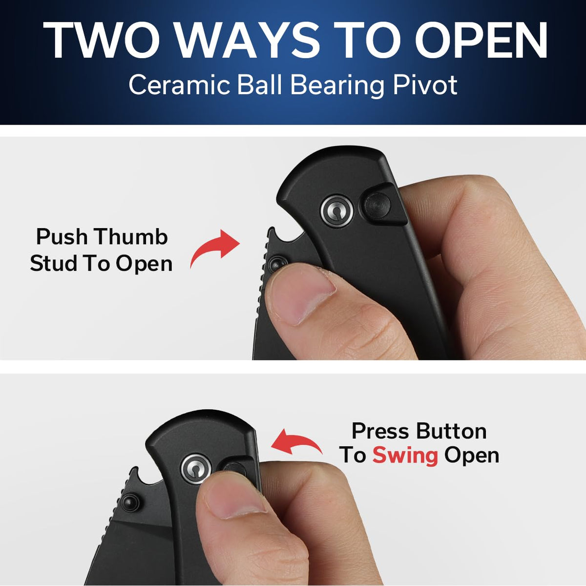 CIVIVI two-way opening knife with button lock and thumb stud for versatile use
