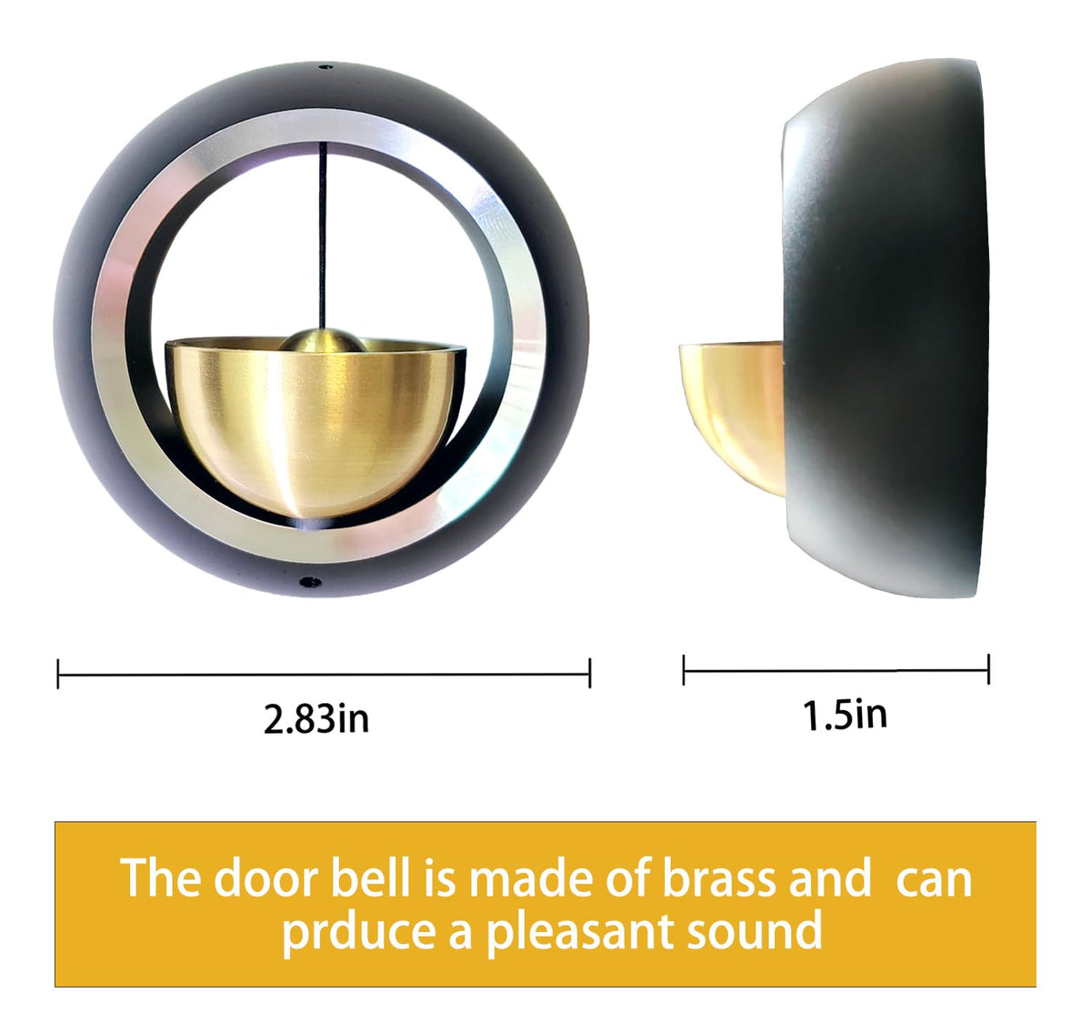 Cizenal brass door chime mounted on glass door creates subtle, inviting entry sounds.