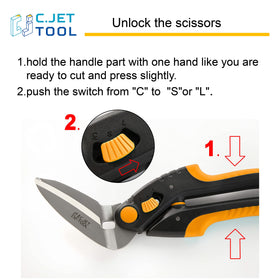 C.JET TOOL orange-handled scissors close-up showing comfortable grip