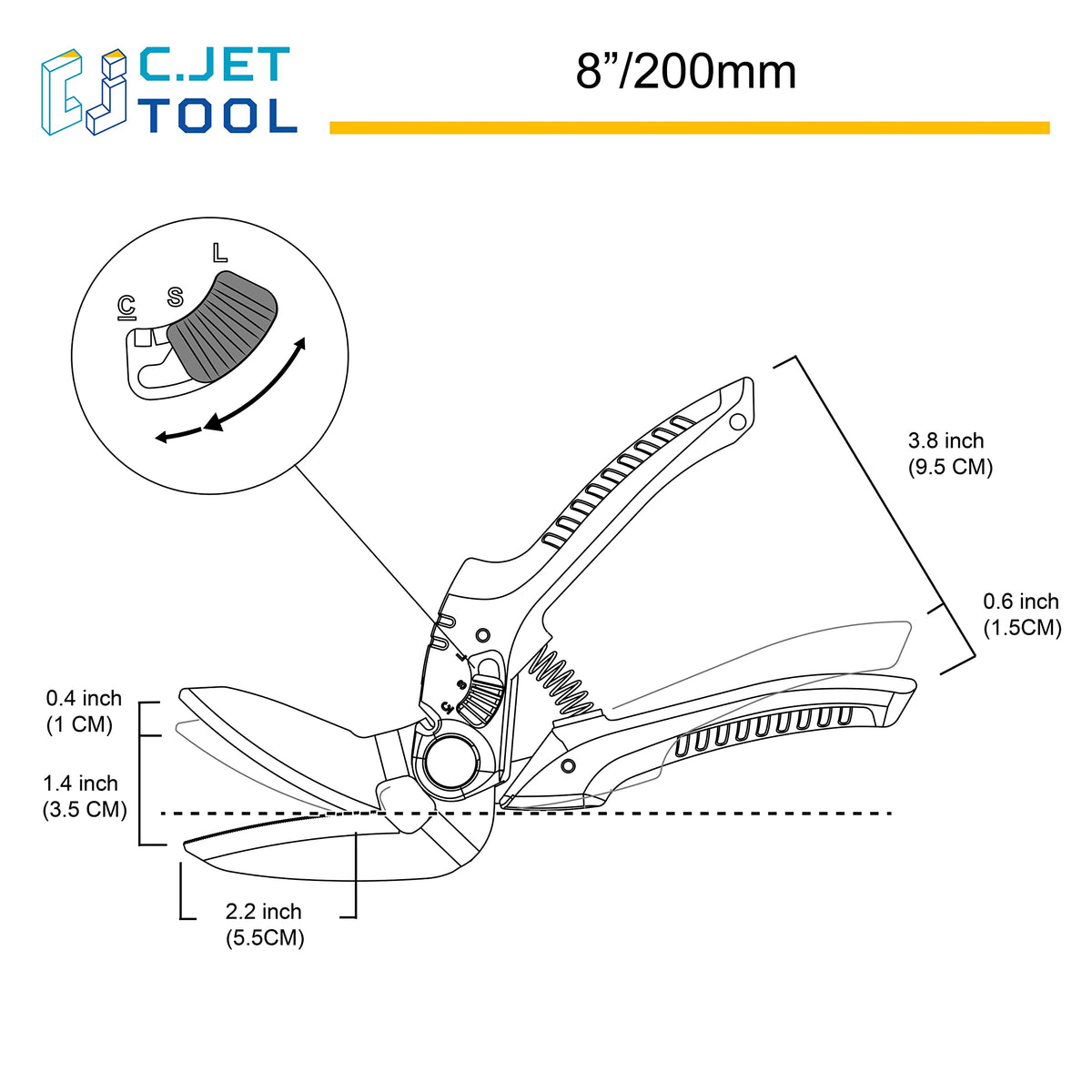 C.JET TOOL adjustable blade range for versatile material cutting.