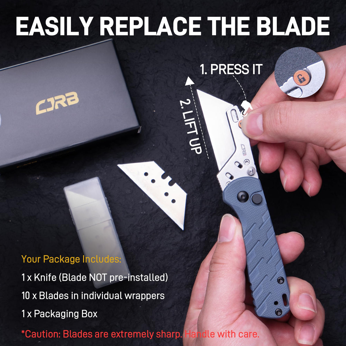 CJRB Boxer G10 yellow-pattern handle offers secure grip and visibility during tasks.