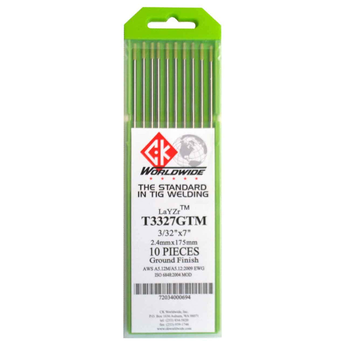 CK Worldwide LaYZr tungsten electrode 3/32in x 7in pack for consistent robotic starts