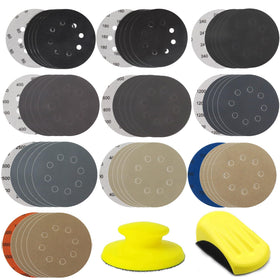 CKFCXC 50-piece sanding discs for 8-hole 5-inch pads, versatile polishing for metal and wood.
