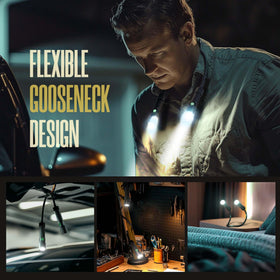 CLAKAP LED Neck Light with dual heads extended, offering wide beam coverage for mechanics.